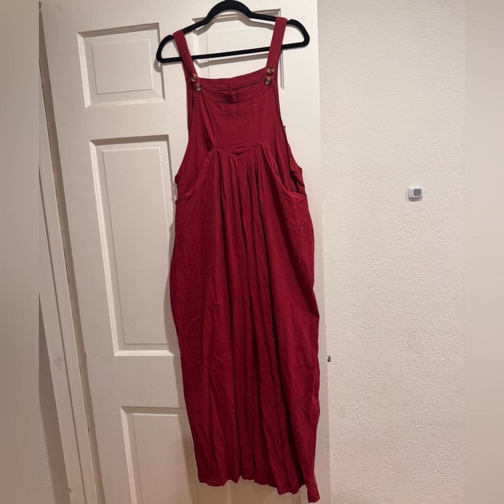 Burgundy Linen Overalls